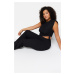 Trendyol Curve Black Waistband Knitted Crop Blouse with Gathered Sides