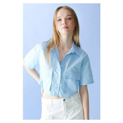 DEFACTO Cool Oversize Wide Pattern Pocket Detail Crop Short Sleeve Shirt