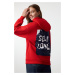 Trendyol Red Back Print Detailed Oversize/Wide Fit Thick Inside Fleece Knitted Sweatshirt