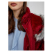 Vínový dámsky páperový zimný kabát s kapucňou a umelým kožúškom ORSAY