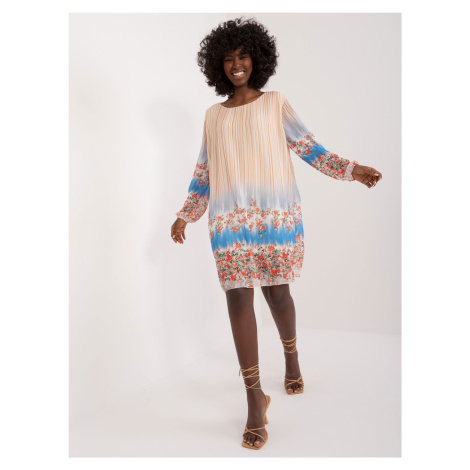 Beige women's dress with long sleeves