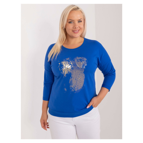 Cobalt blue blouse plus size with print