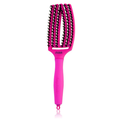 Olivia Garden Fingerbrush ThinkPink plochá kefa so štetinami z nylonu a diviaka Neon Pink