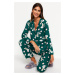 Trendyol Emerald Green Rabbit Patterned Viscose Shirt-Pants Woven Pajamas Set