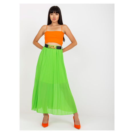 Light green pleated skirt with maxi length