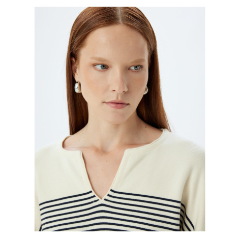 Koton Cut V-Neck Striped Oversize Knitwear Sweater