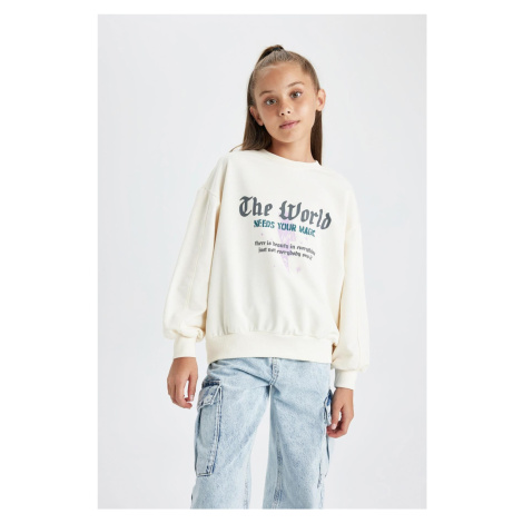 DEFACTO Girl's Relax Fit Crew Neck Sweatshirt