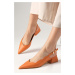 Mio Gusto Marsha Orange Color Open Back Women's Short Heeled Shoes with Buckle in the Side.