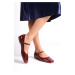 Capone Outfitters Blunt Toe Banded Marj Jane Patent Leather Burgundy Women's Flats