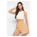 Trendyol Beige Asymmetric Closure Woven Short Skirt
