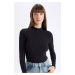 DEFACTO Black Slim Fit Slim Fit Half Turtleneck Casual Basic Plain Long Sleeve T-Shirt