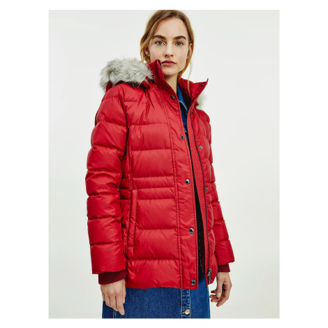 Červená dámska páperová zimná bunda Tommy Hilfiger