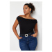 Trendyol Curve Black Boat Neck/Degaje/Madonna Collar Knitted Blouse