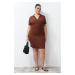 Trendyol Curve Brown Bodycone Mini Knitted Dress