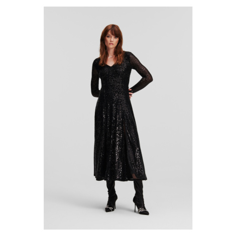 Šaty Karl Lagerfeld Sequin Maxi Evening Dress Black