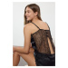 Trendyol Black Lace and Back Detailed Rope Strap Satin Woven Pajama Set