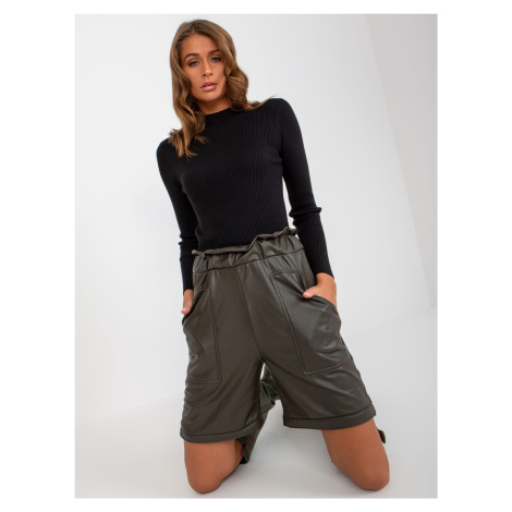 Khaki Insulated Casual Eco Leather Shorts