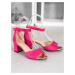 Módne dámske fialové sandále na širokom podpätku
