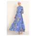 Bigdart 2144 Magnificent Collar Hijab Dress - Indigo