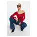 Trendyol Claret Red Cotton Knitted Blouse with Stretchy Ruffles, Fitted Crop