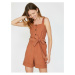 Koton Women's Brown Strap Button Detailed Jumpsuit with Waist Tie and Pocket Detail
