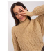 Women's camel turtleneck sweater with cables