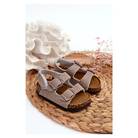 Children's sandals on a cork platform, Velcro fastening, grey Rorria