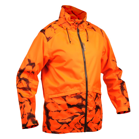 Pánska poľovnícka bunda supertrack 100 nepremokavá odolná oranžová reflexná SOLOGNAC