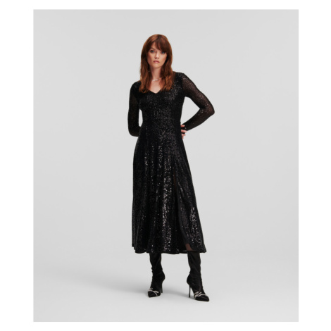 Šaty Karl Lagerfeld Sequin Maxi Evening Dress Čierna
