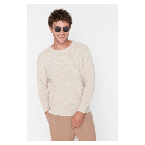 Trendyol Beige Oversize Fit Wide Fit Crew Neck Basic Knitwear Sweater