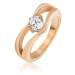 Oceľový prsteň zlatej farby, zdvojený špic, okrúhly číry kamienok - Veľkosť: 54 mm