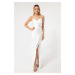 Lafaba Women's White Backless Long Evening Dress with a Slit