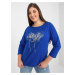 Dark blue blouse plus size with print and rhinestones