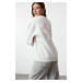 Trendyol Ecru Front Back Printed Oversize/Wide Pattern Knitted Sweatshirt