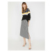 Koton Women's Black Normal Waist Midi Striped Skirt