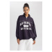 DEFACTO Fit Oversize Fit Printed Zipper High Neck Sweatshirt