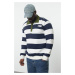 Trendyol Plus Size Navy Blue Regular/Normal Cut Polar Fleece Inside Cotton Striped Sweatshirt