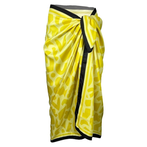 71058 Dewberry Patterned Shiny Fabric Women Pareo-YELLOW