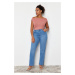 Trendyol Curve Light Blue Slit Detail Straight Fit Denim Jeans