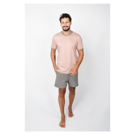 Men's pyjamas Nikodem, short sleeves, shorts - salmon pink/medium melange Italian Fashion