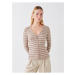 LC Waikiki V-Neck Striped Long Sleeve Women's Knitwear Cardigan