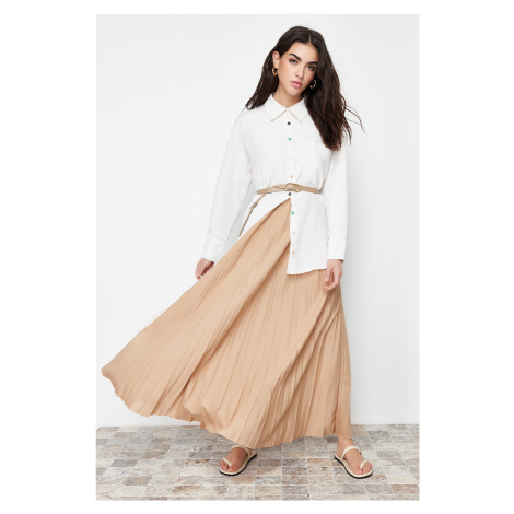 Trendyol Beige Pleated Knitted Skirt