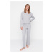 Trendyol Gray Melange Corded Knitted Pajama Set