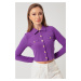Lafaba Women's Purple Buttons Short Knitted Blouse