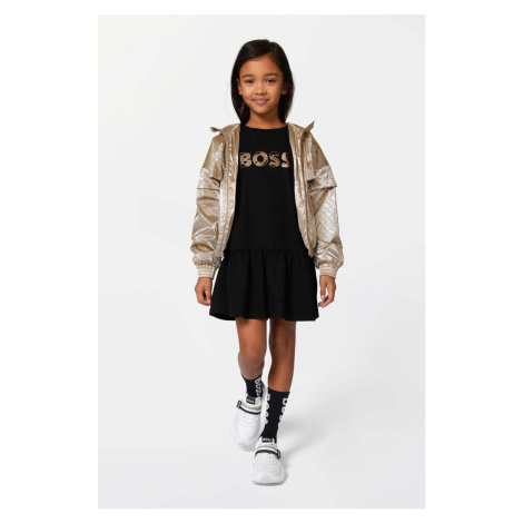 Dievčenské šaty BOSS čierna farba, mini, áčkový strih Hugo Boss