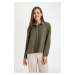 DEFACTO Women's Khaki Regular Fit Shirt Collar Long Sleeve Side Slit Shirt