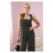 Waisted jumpsuit with a draped top in khaki