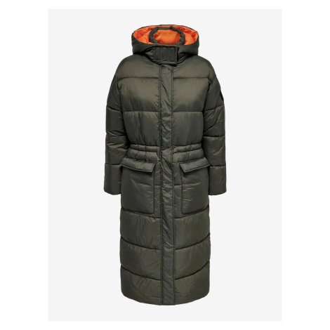 Khaki Dámsky Prešívaný Zimný Kabát s kapucňou IBA Puk - Ženy Only