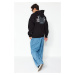 Trendyol Black Oversize/Wide-Fit Hooded Long Sleeve Text Printed Back Sweatshirt
