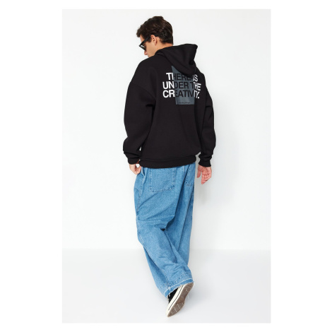 Trendyol Black Oversize/Wide Cut Hooded Long Sleeve Back Text Printed Sweatshirt